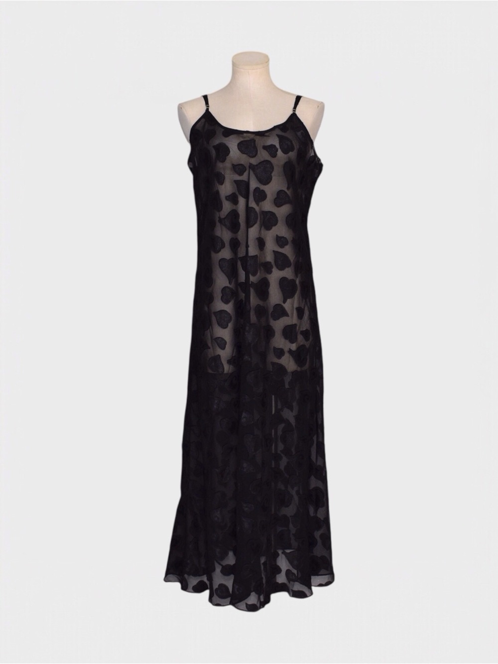 Victorias Secret Vintage 90s Sheer Flocked Heart Mesh Maxi Nightgown Slip Dress
